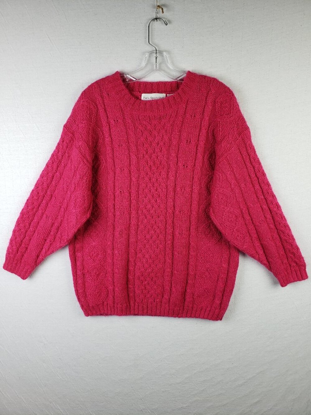 Vintage Paris Sport Club Sweater Mohair Blend Cable Knit Pink size M